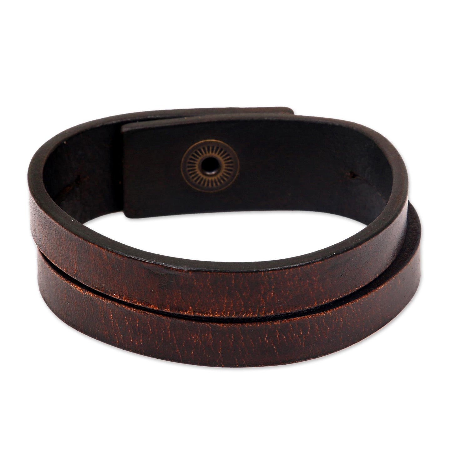 Duality in Brown Modern Leather Wristband Bracelet (Medium)