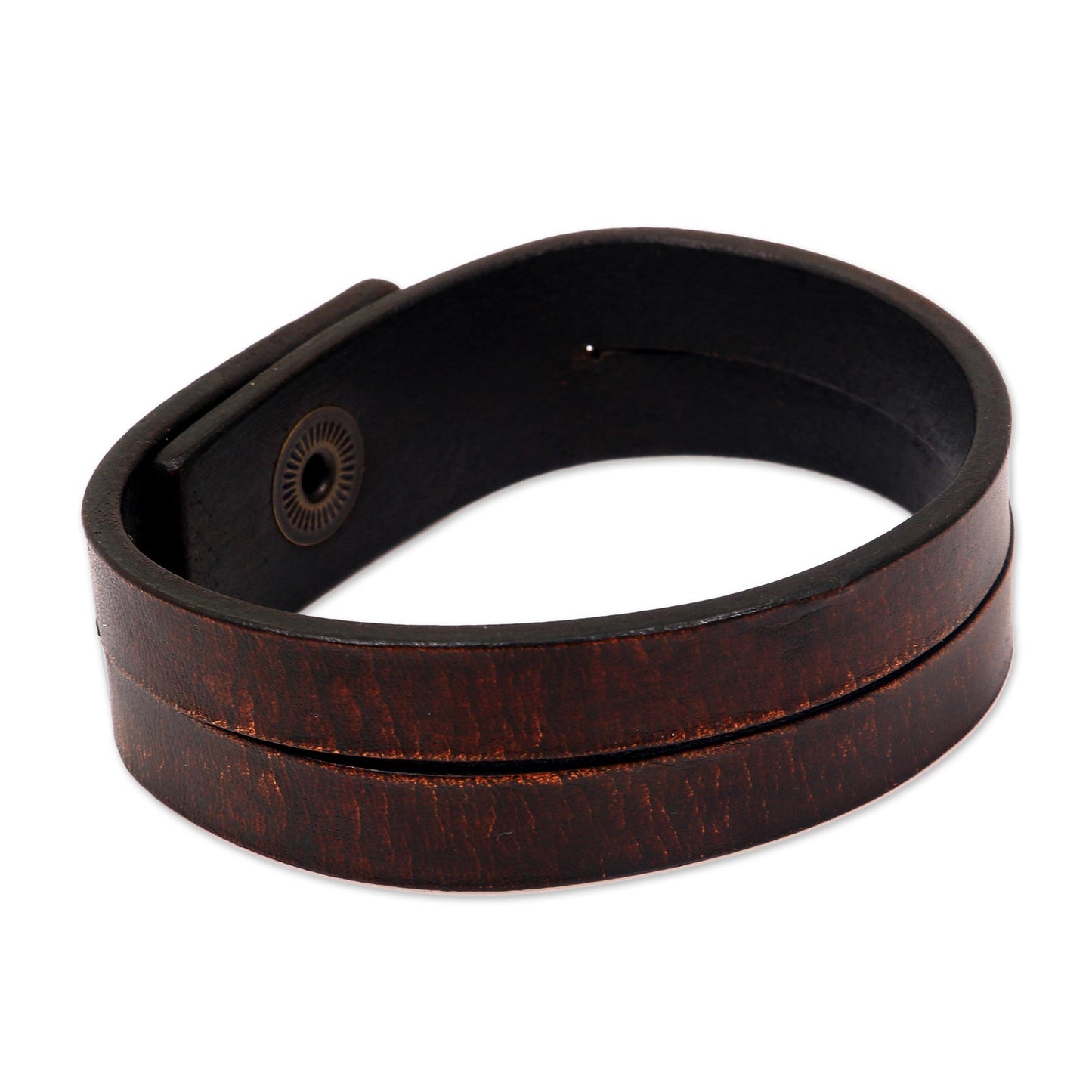 Duality in Brown Modern Leather Wristband Bracelet (Medium)