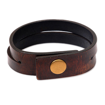 Duality in Brown Modern Leather Wristband Bracelet (Medium)