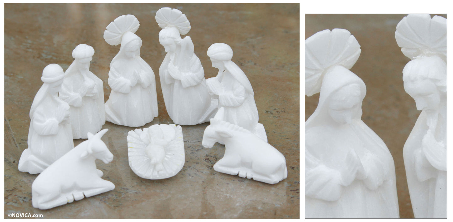 White Christmas Huamanga Stone Nativity Scene