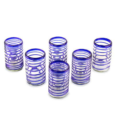 Spirals of Thought Handblown Recycled Glass Striped Blue Water Drinkware 6