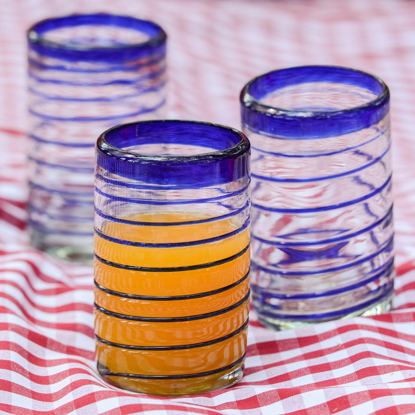 Spirals of Thought Handblown Recycled Glass Striped Blue Water Drinkware 6