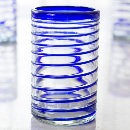 Spirals of Thought Handblown Recycled Glass Striped Blue Water Drinkware 6