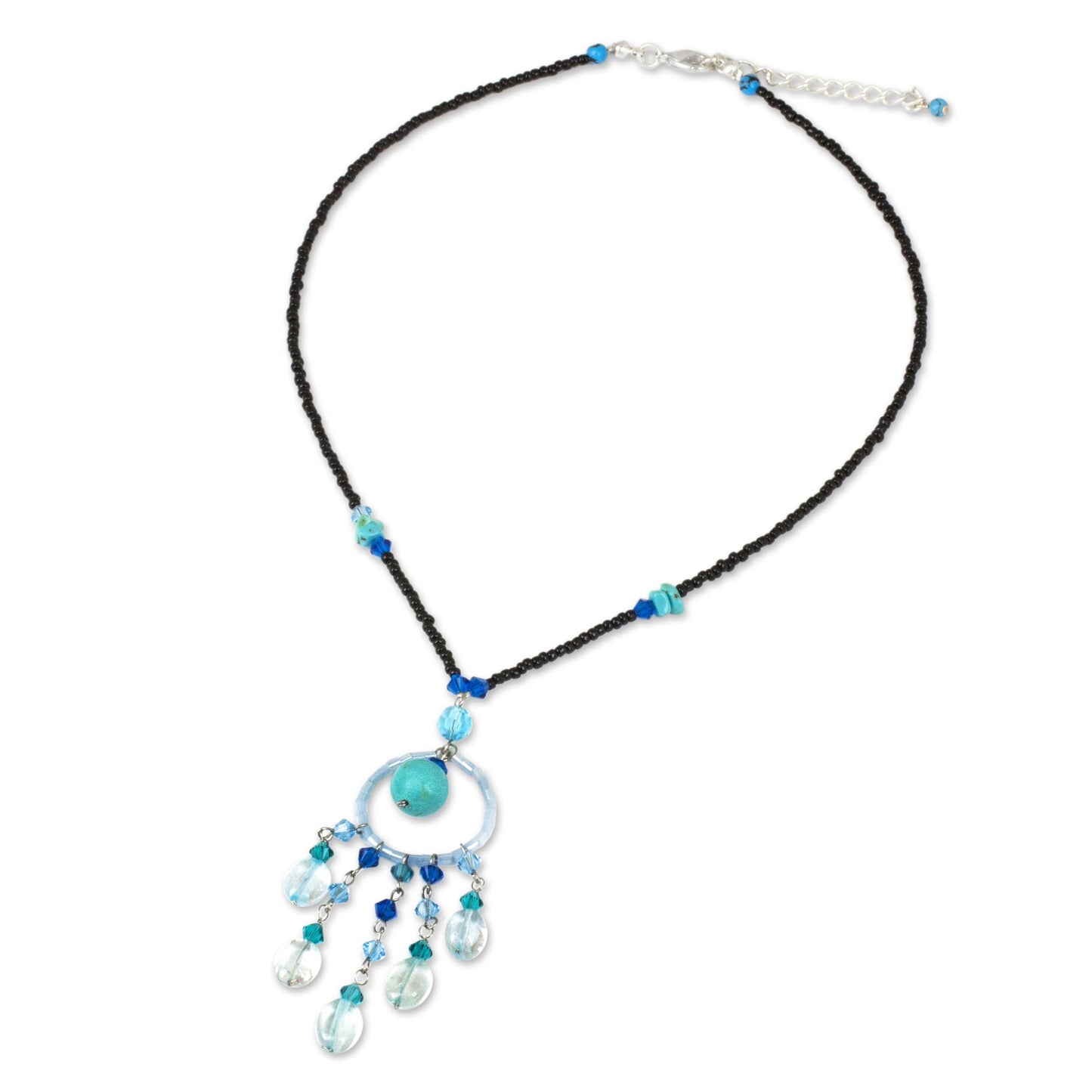 Azure Dreamcatcher Beaded Pendant Necklace from Thailand