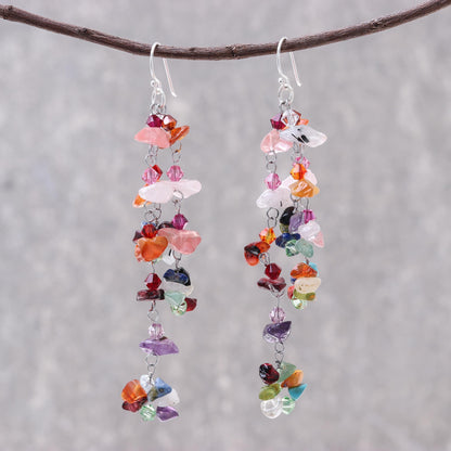 Rainbow Rain Carnelian & Silver Beaded Earrings