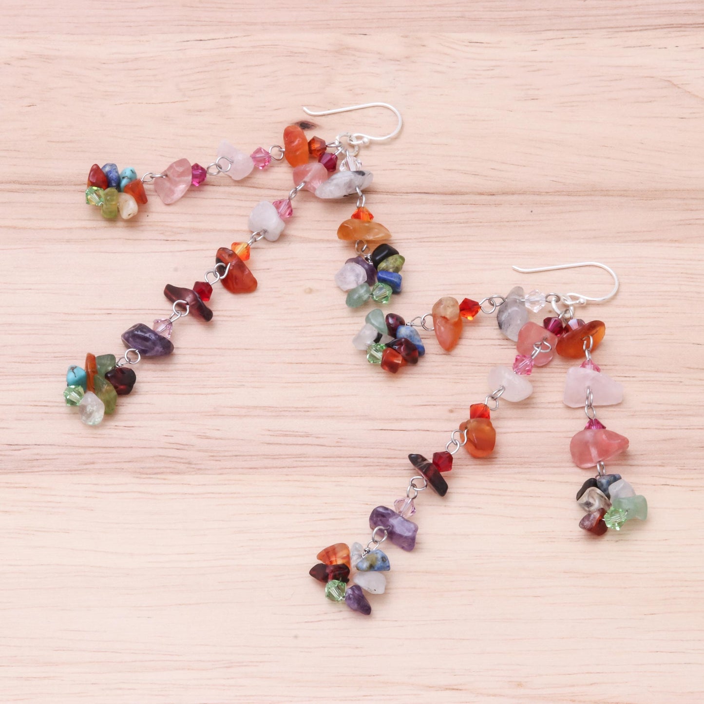 Rainbow Rain Carnelian & Silver Beaded Earrings