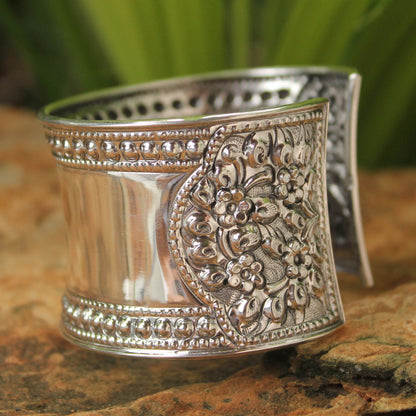 Jasmine Lake Unique Floral Sterling Silver Cuff Bracelet