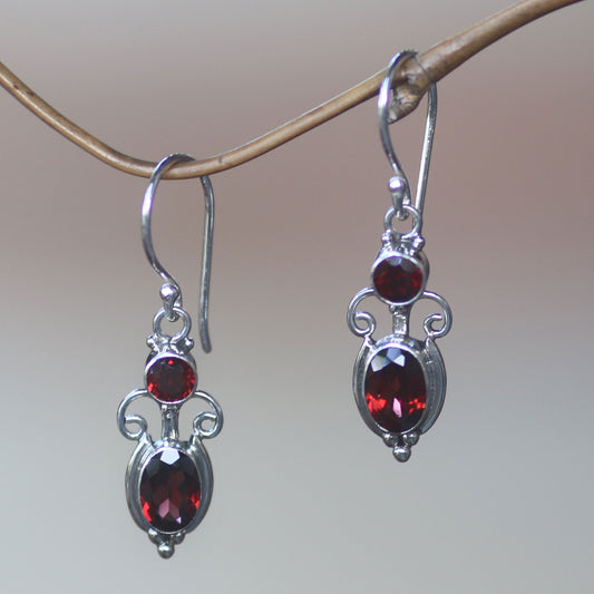 Crown Princess Sterling Silver Garnet Dangle Earrings