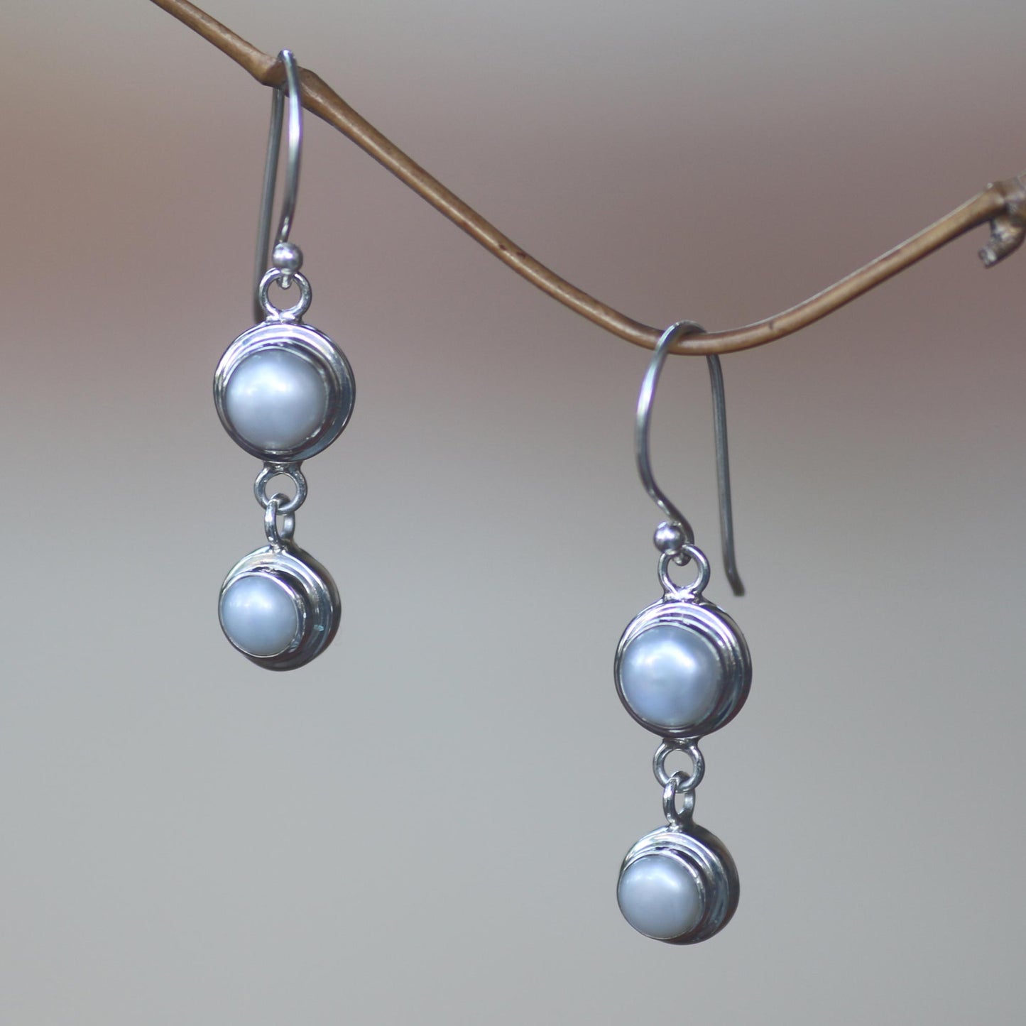 Two Full Moons Pearl & Silver Drop Earrings