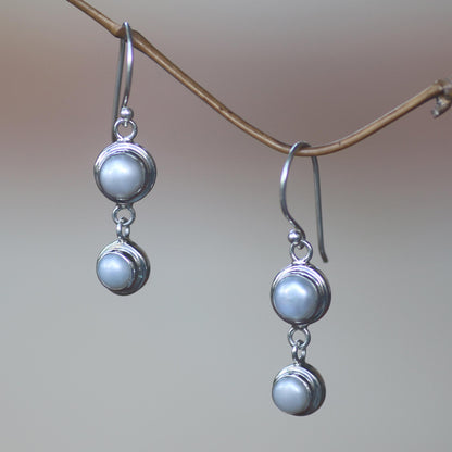 Two Full Moons Pearl & Silver Drop Earrings