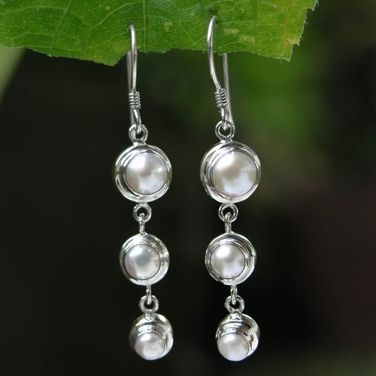 Three Full Moons Pearl Earrings