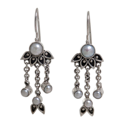 Moonlight Lotus Sterling Silver Pearl Chandelier Earrings