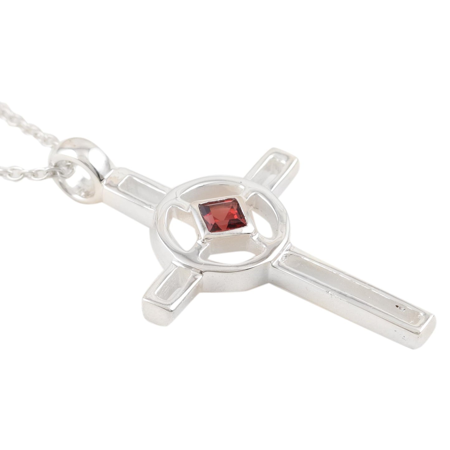 Celtic Cross Sterling Silver and Garnet Pendant Necklace