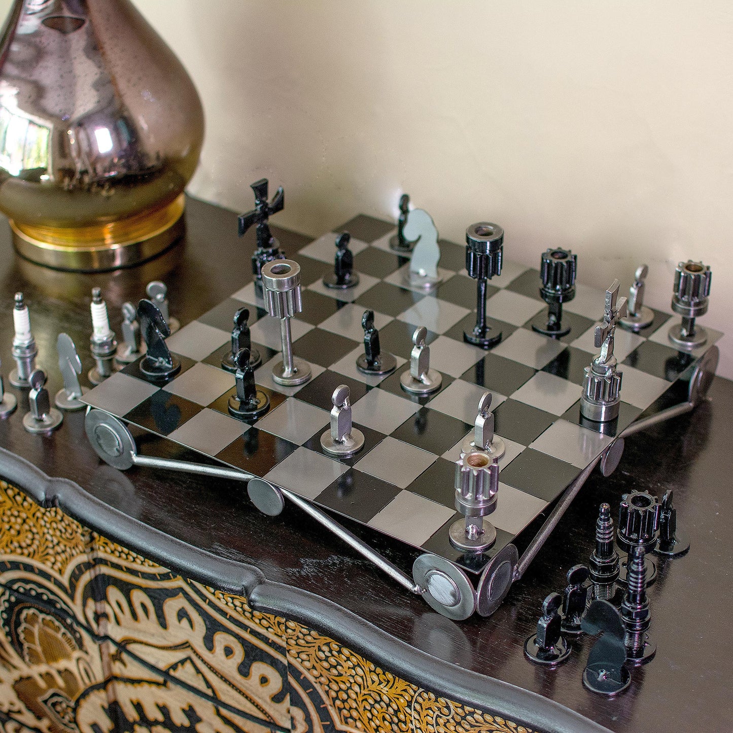 Recycling Challenge Decorative Metal Tabletop Chess Set