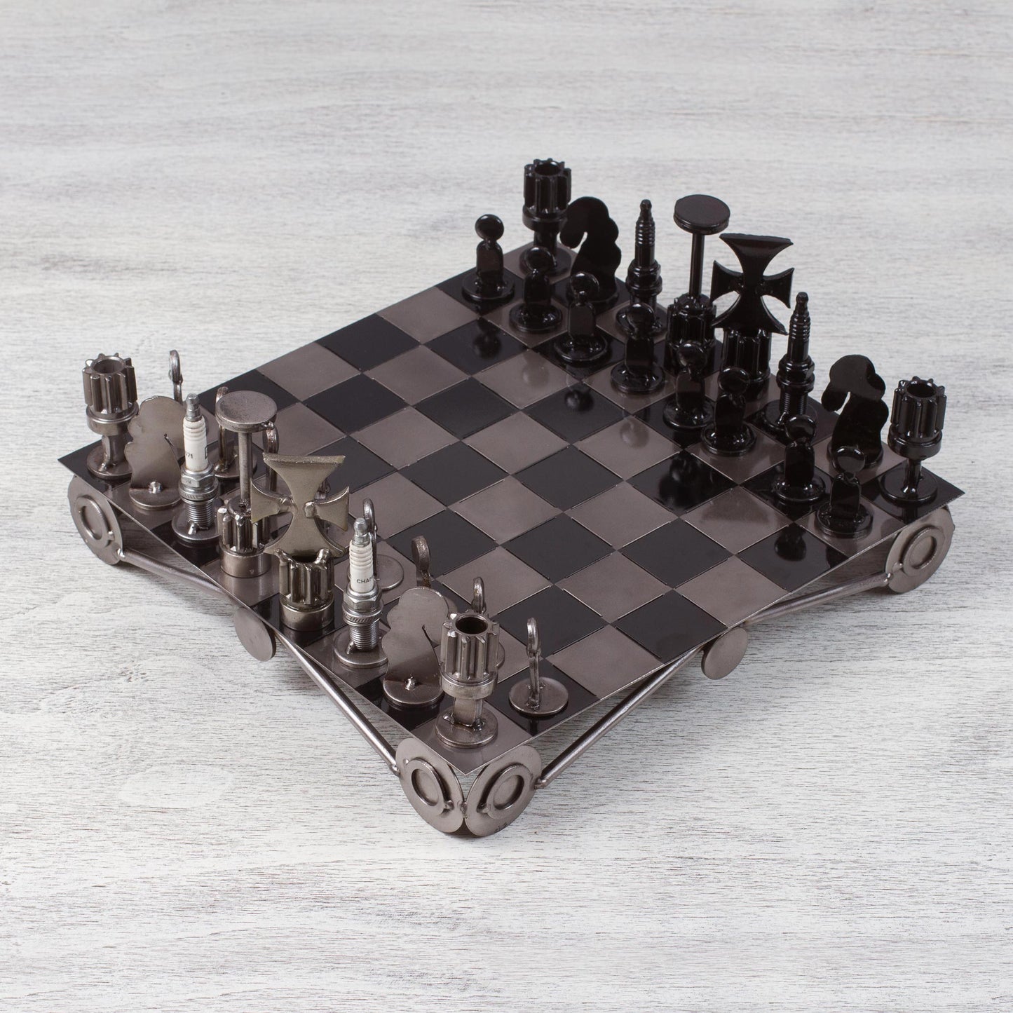 Recycling Challenge Decorative Metal Tabletop Chess Set