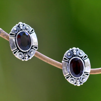 Exuberance Garnet Sterling Silver Button Earrings