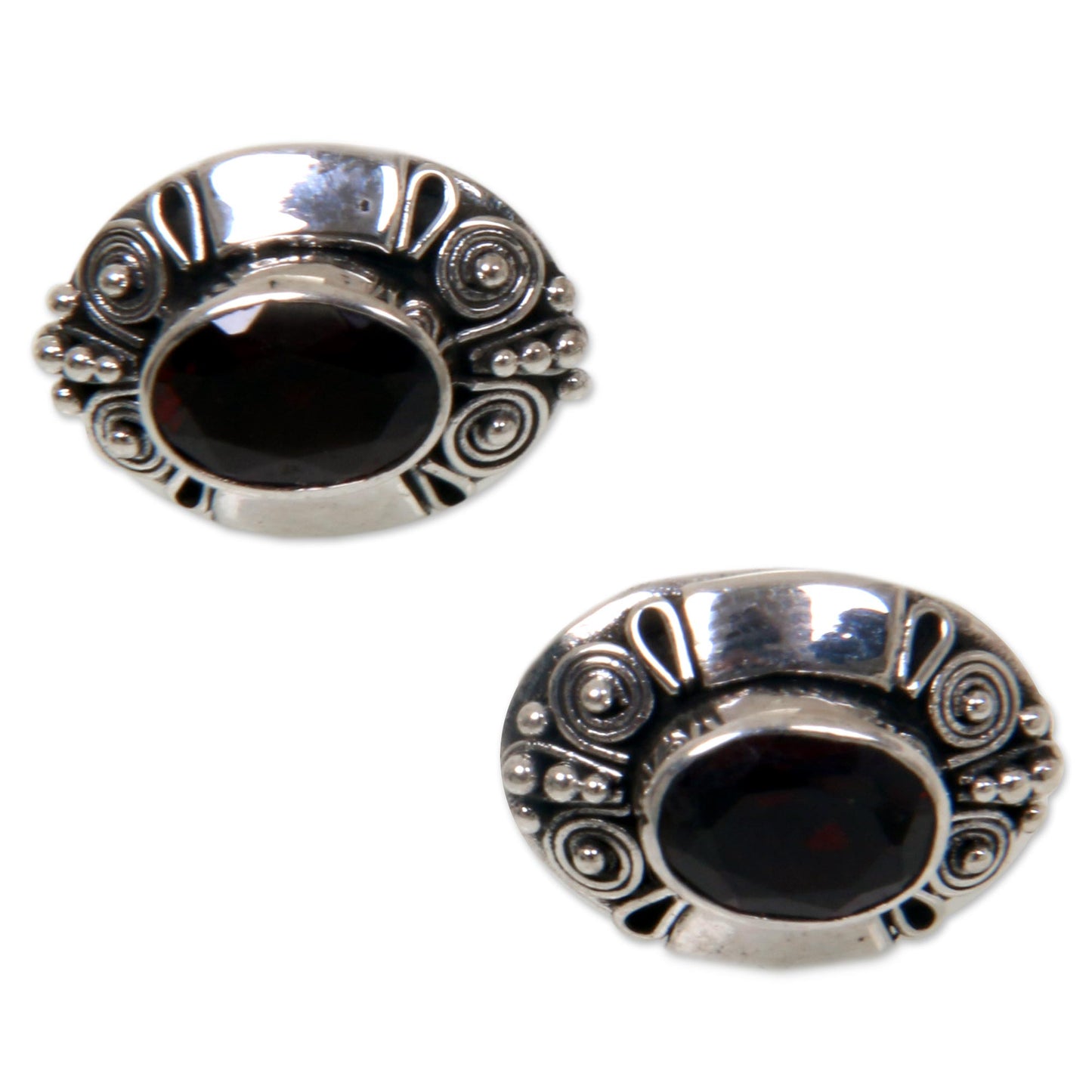 Exuberance Garnet Sterling Silver Button Earrings