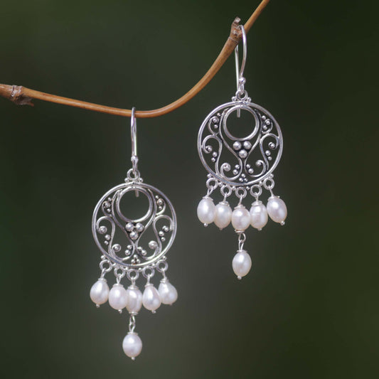 Moonbeams Pearl Sterling Silver Chandelier Earrings