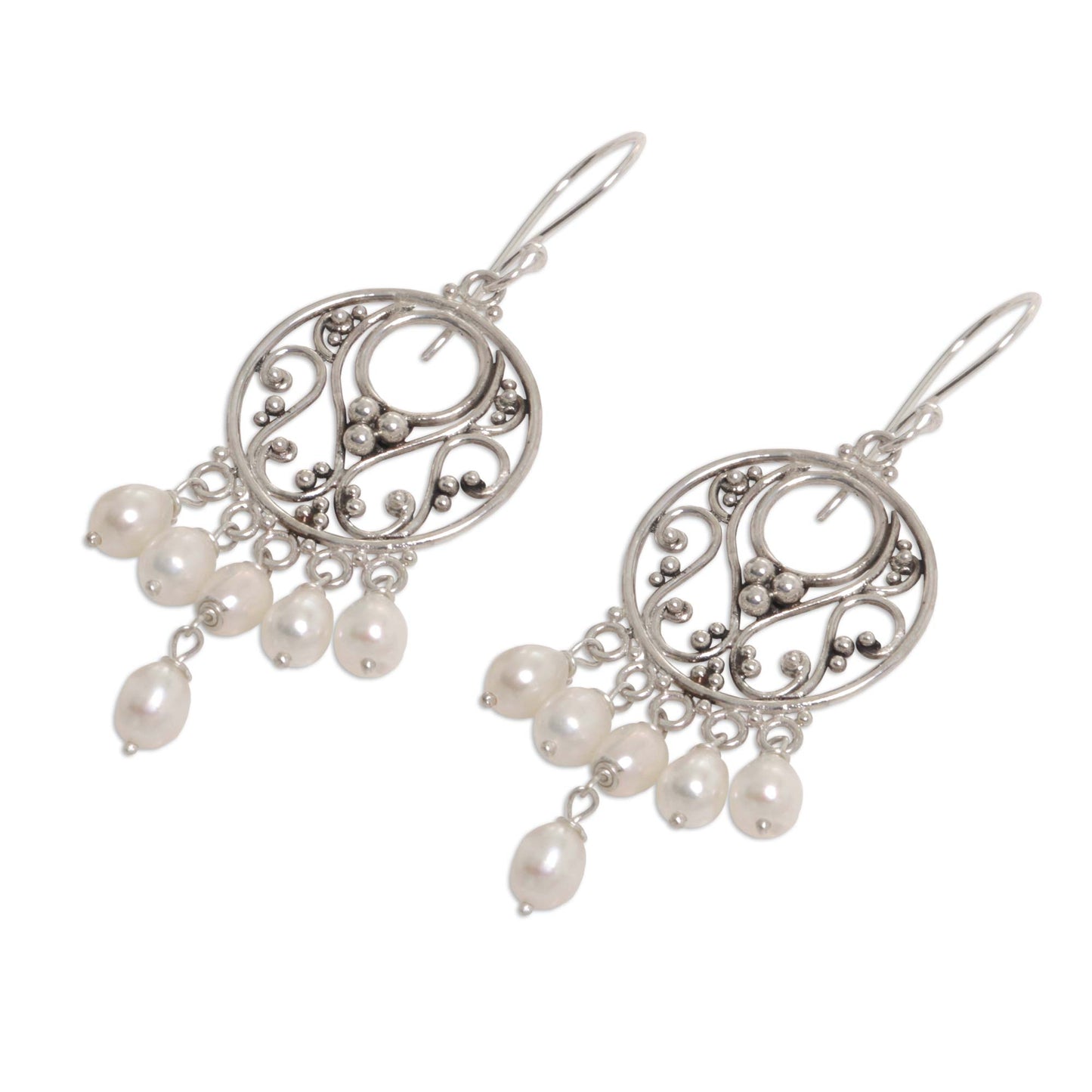 Moonbeams Pearl Sterling Silver Chandelier Earrings