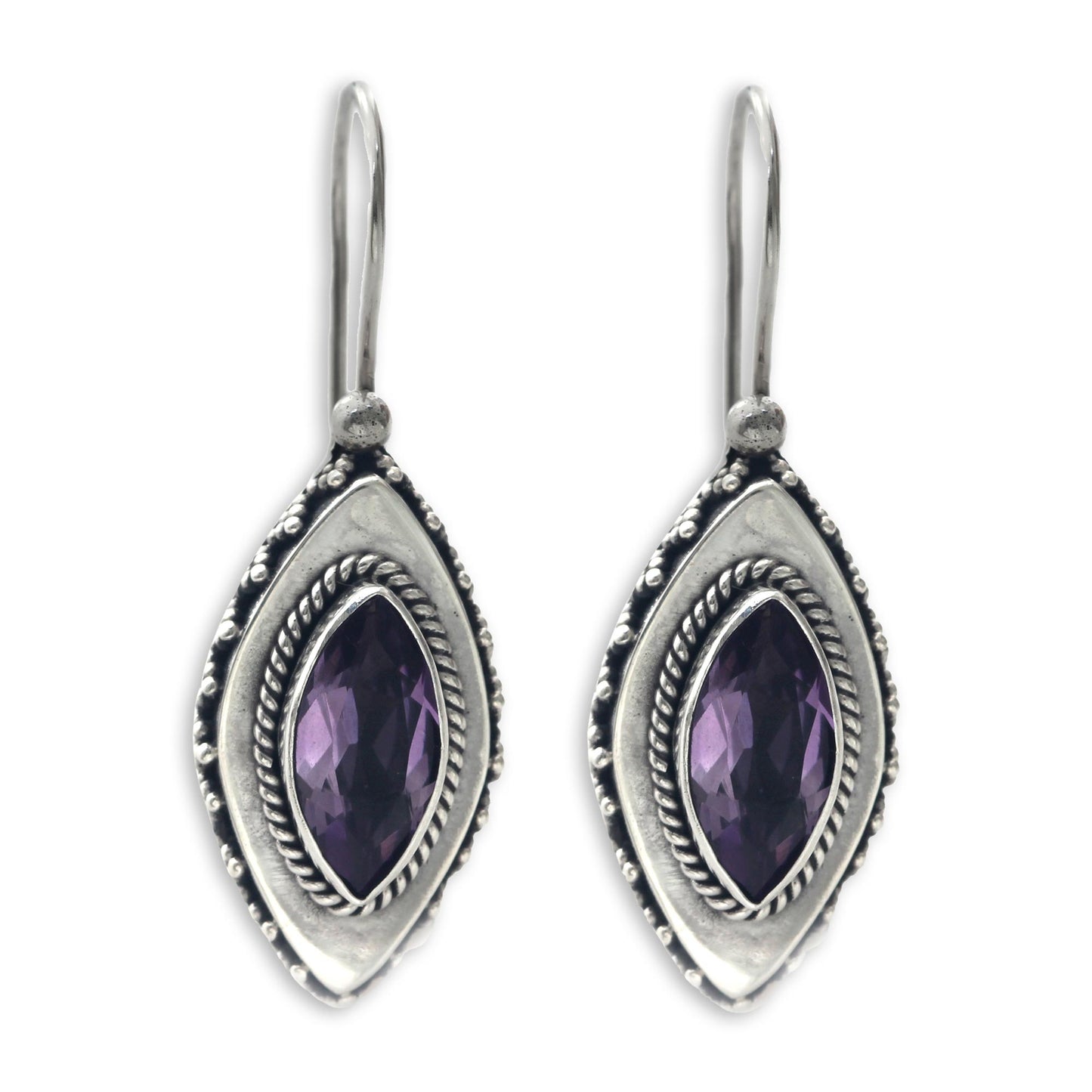 Diamond Sparkle Sterling Silver Amethyst Drop Earrings