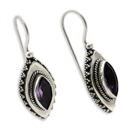 Diamond Sparkle Sterling Silver Amethyst Drop Earrings