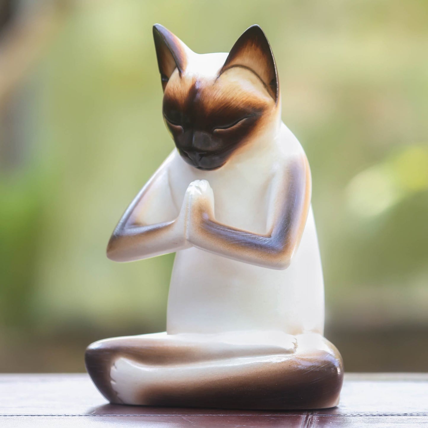 Meditating Kitty Albesia Wood Sculpture