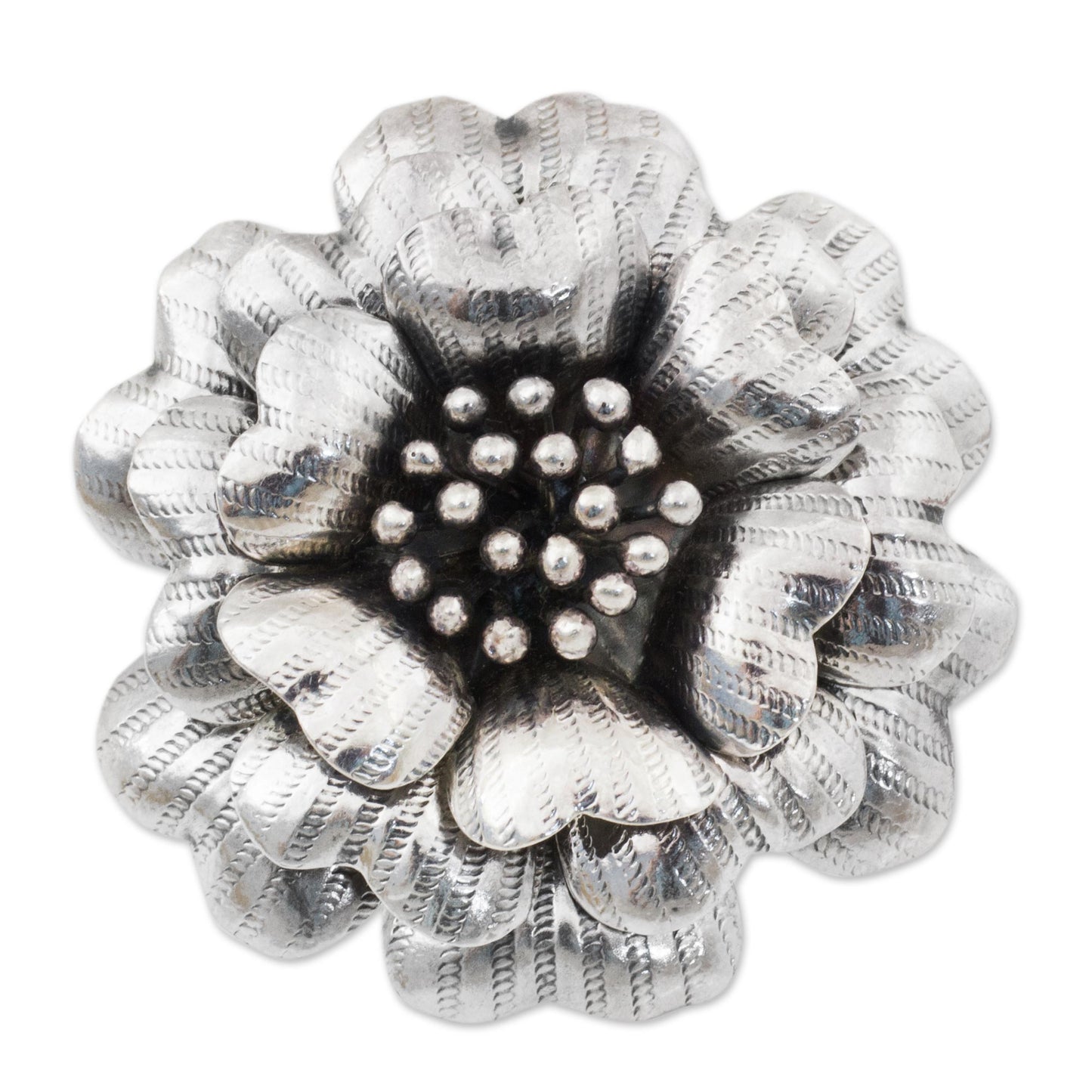 Queen Zinnia Silver Floral Cocktail Ring