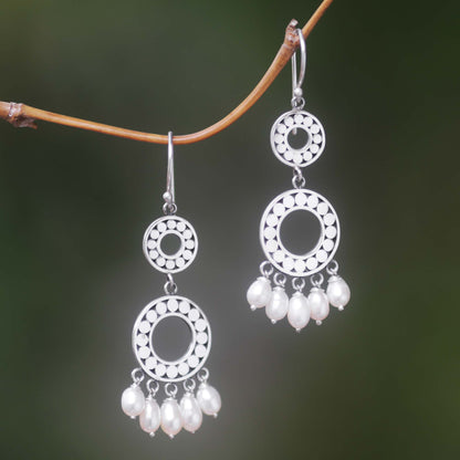 Eclipse in White Sterling Silver Pearl Chandelier Earrings