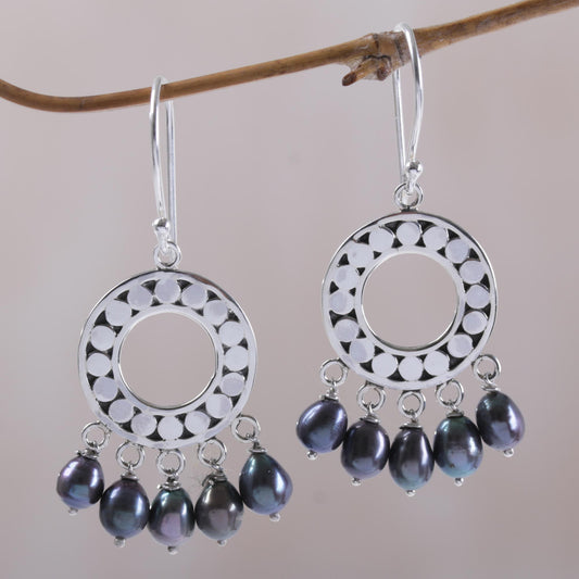 Black Moon Aura Sterling Silver Pearl Chandelier Earrings