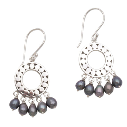 Black Moon Aura Sterling Silver Pearl Chandelier Earrings