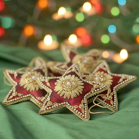 Scarlet Stars Holiday Set of 5 Ornaments