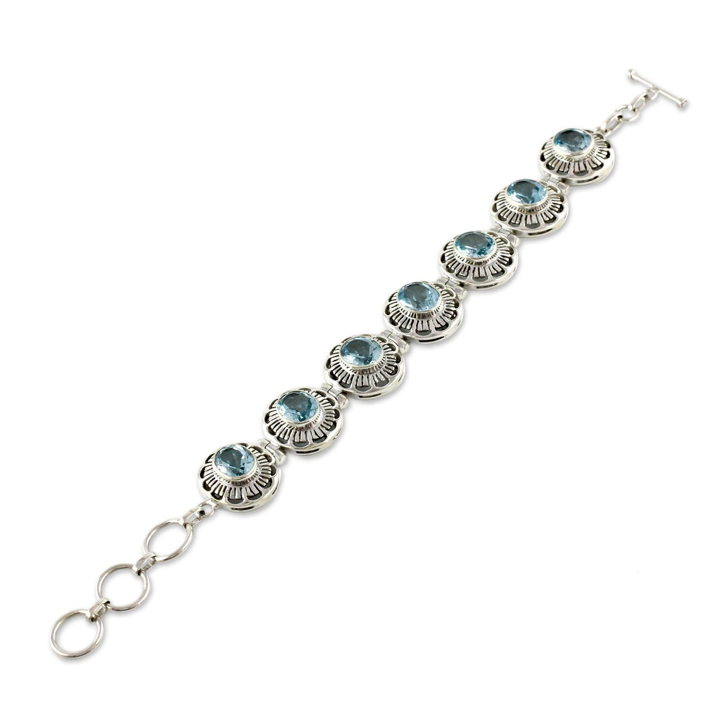 NOVICA - Silver & Blue Topaz 'Sky Blossom' Link Bracelet