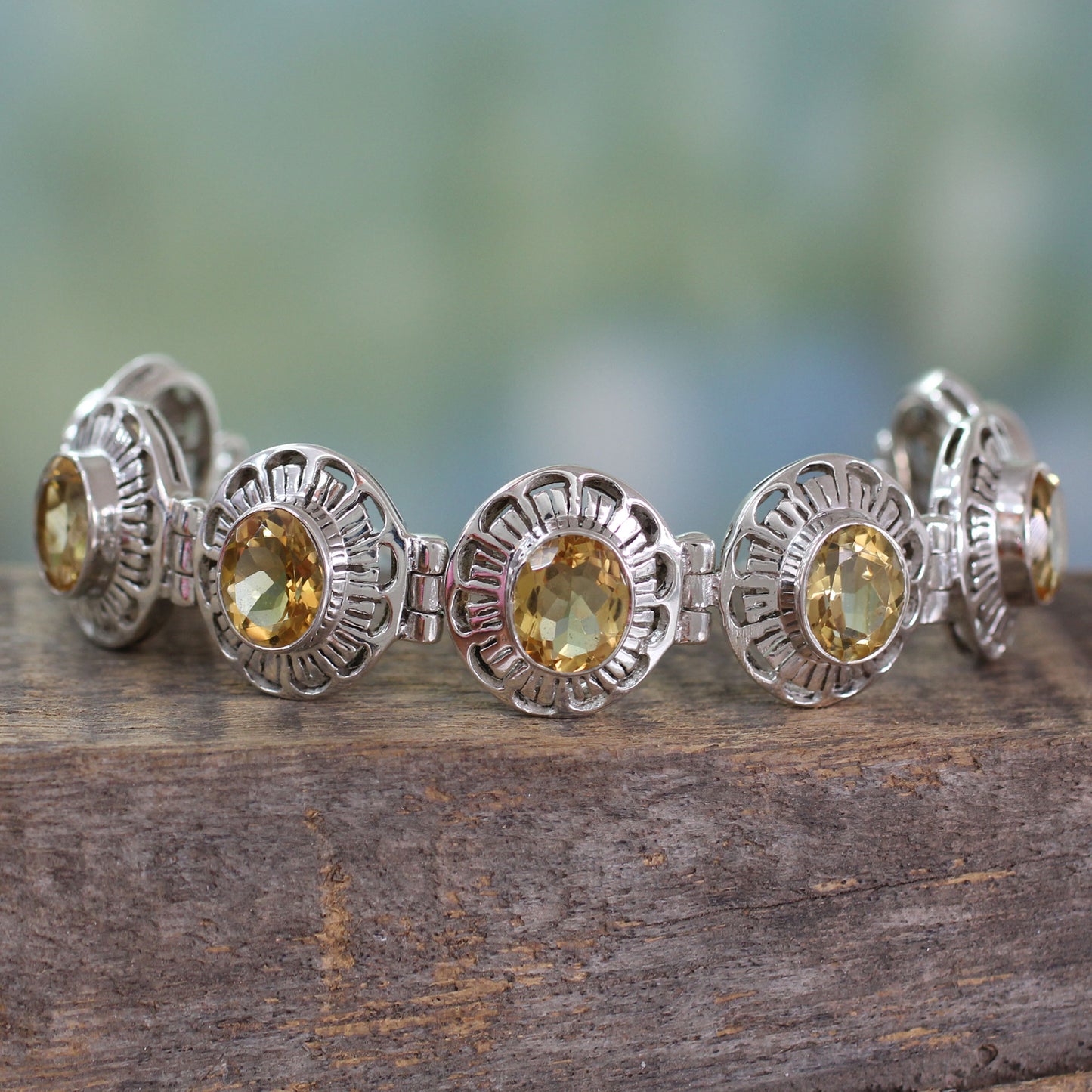 Lemon Blossom Handmade Citrine and Silver Bracelet Indian Jewelry