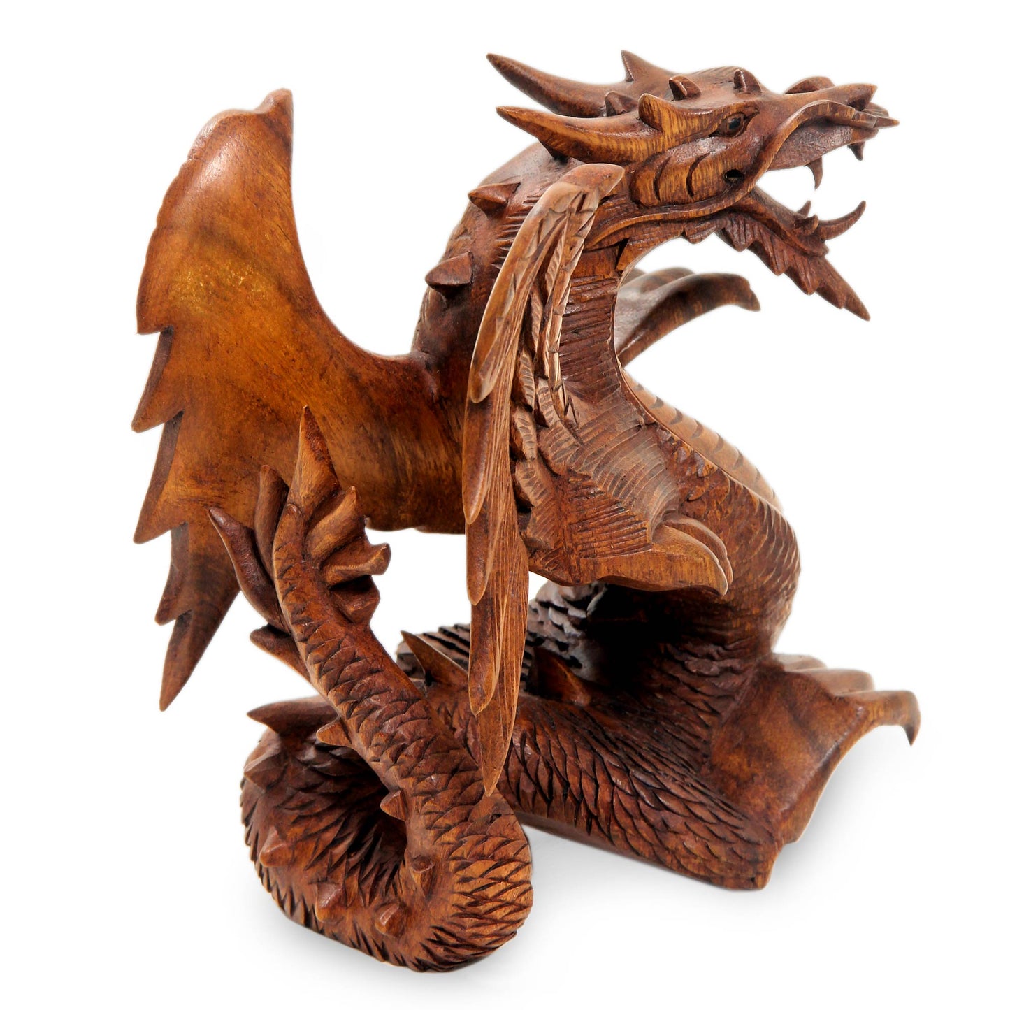 Winged Dragon Hand Carved Wood Dragon Sculpture