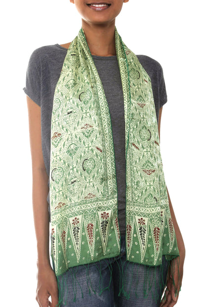 Royal Java Green Hand Made Floral Silk Batik Scarf