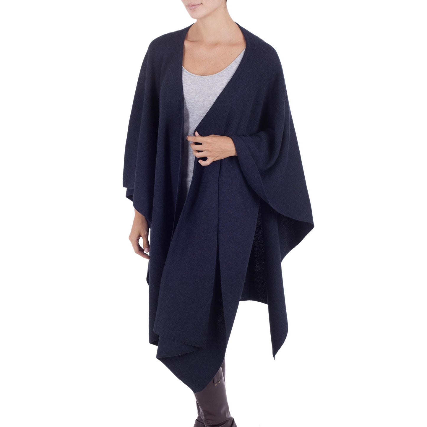 NOVICA Navy Blue Chic Ruana Cloak | GreaterGood
