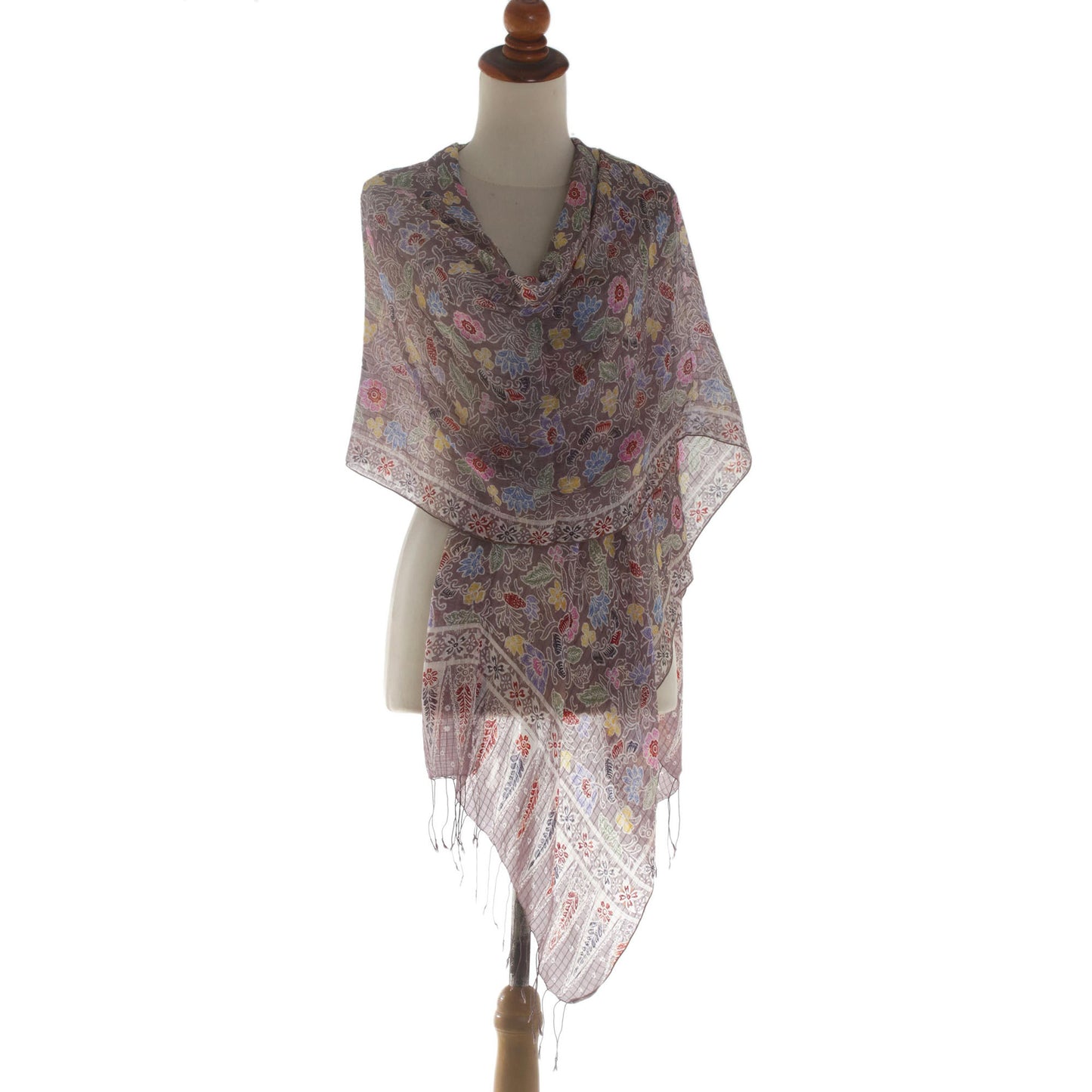 Euphoria Gray Floral Silk Batik Shawl