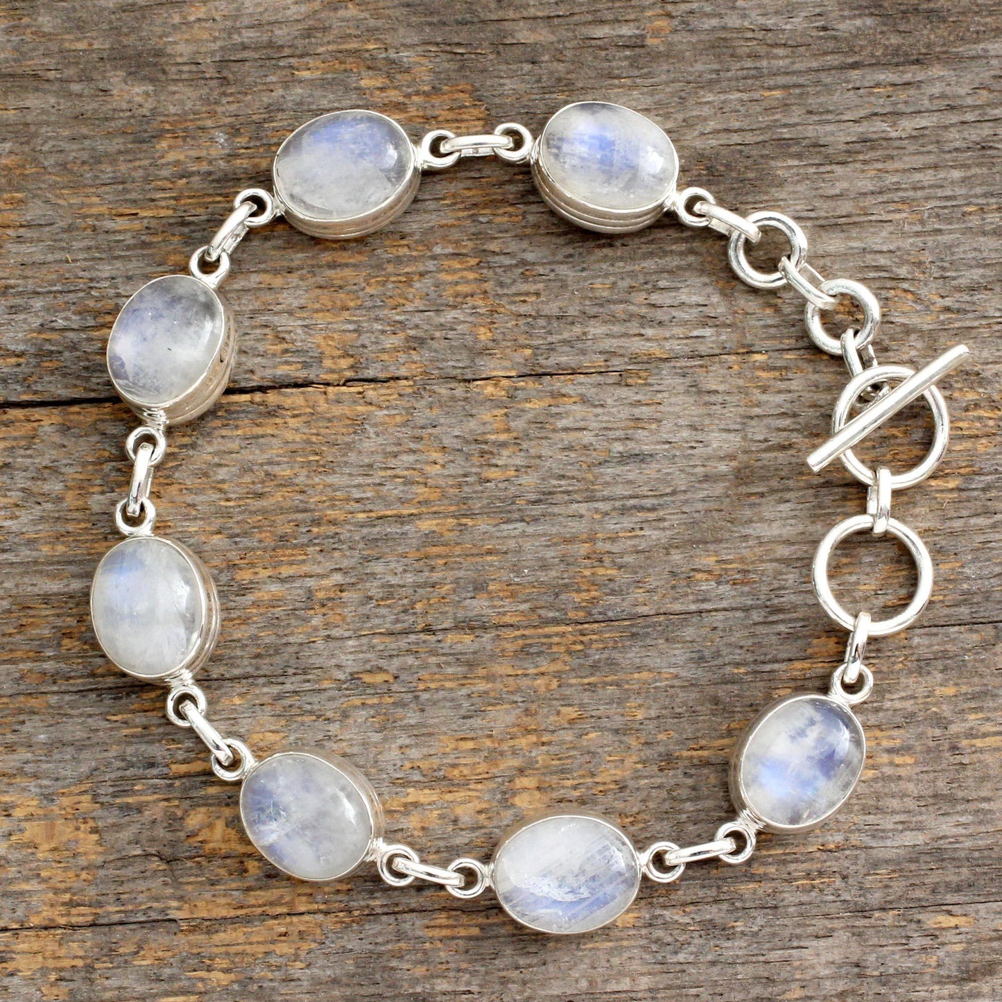 NOVICA - Moonstone Mysteries Silver Link Bracelet