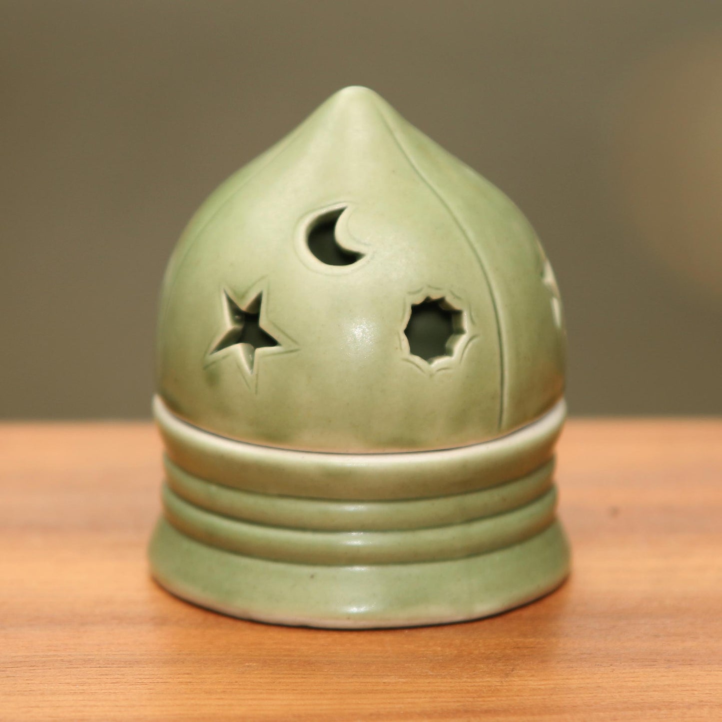 Dome of Light Green Sky Theme Ceramic Candleholder for a Tealight Candle