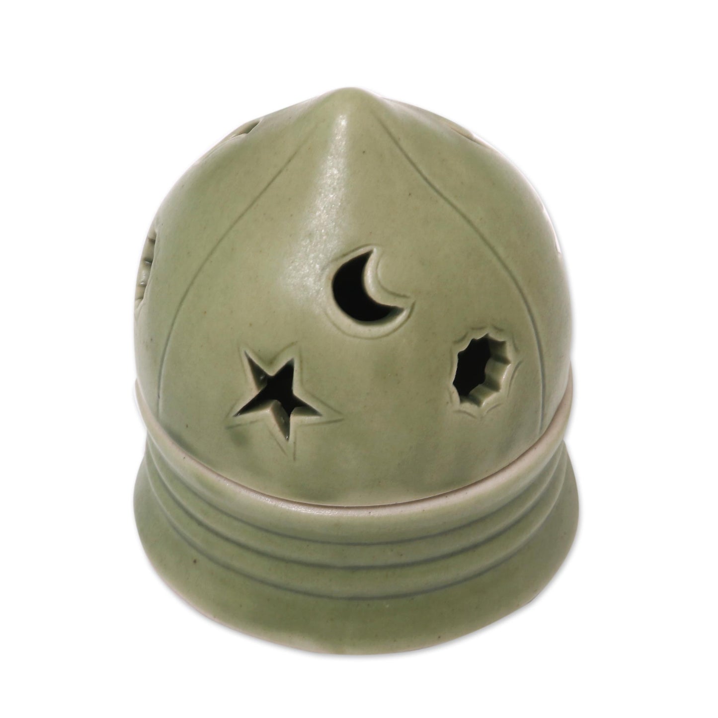 Dome of Light Green Sky Theme Ceramic Candleholder for a Tealight Candle