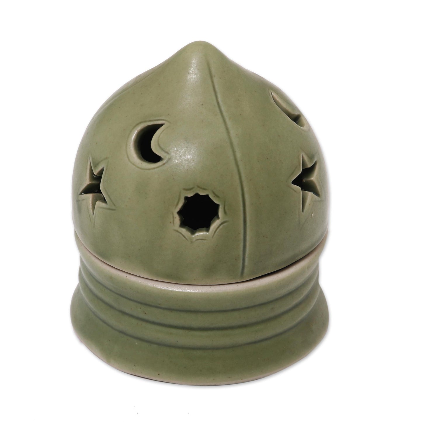 Dome of Light Green Sky Theme Ceramic Candleholder for a Tealight Candle