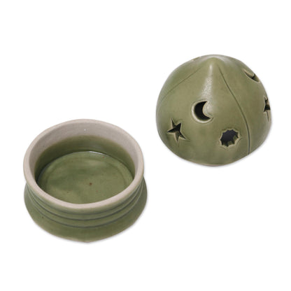 Dome of Light Green Sky Theme Ceramic Candleholder for a Tealight Candle