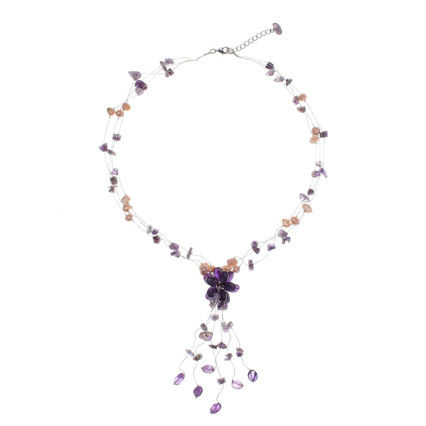 Fantasy Amethyst & Pearl Necklace with Flower Pendant