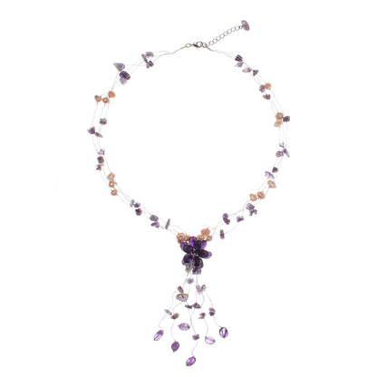 Fantasy Amethyst & Pearl Necklace with Flower Pendant