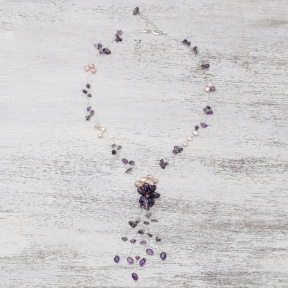 Fantasy Amethyst & Pearl Necklace with Flower Pendant