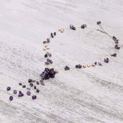 Fantasy Amethyst & Pearl Necklace with Flower Pendant