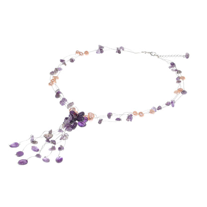 Fantasy Amethyst & Pearl Necklace with Flower Pendant