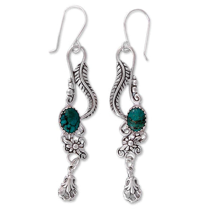 Daydream Turquoise & Silver Floral Leaf Scroll Earrings