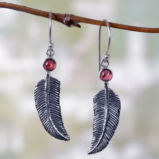 Light as a Feather Garnet & Silver Earrings