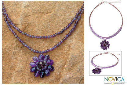 Chrysanthemum Amethyst Beaded Necklace